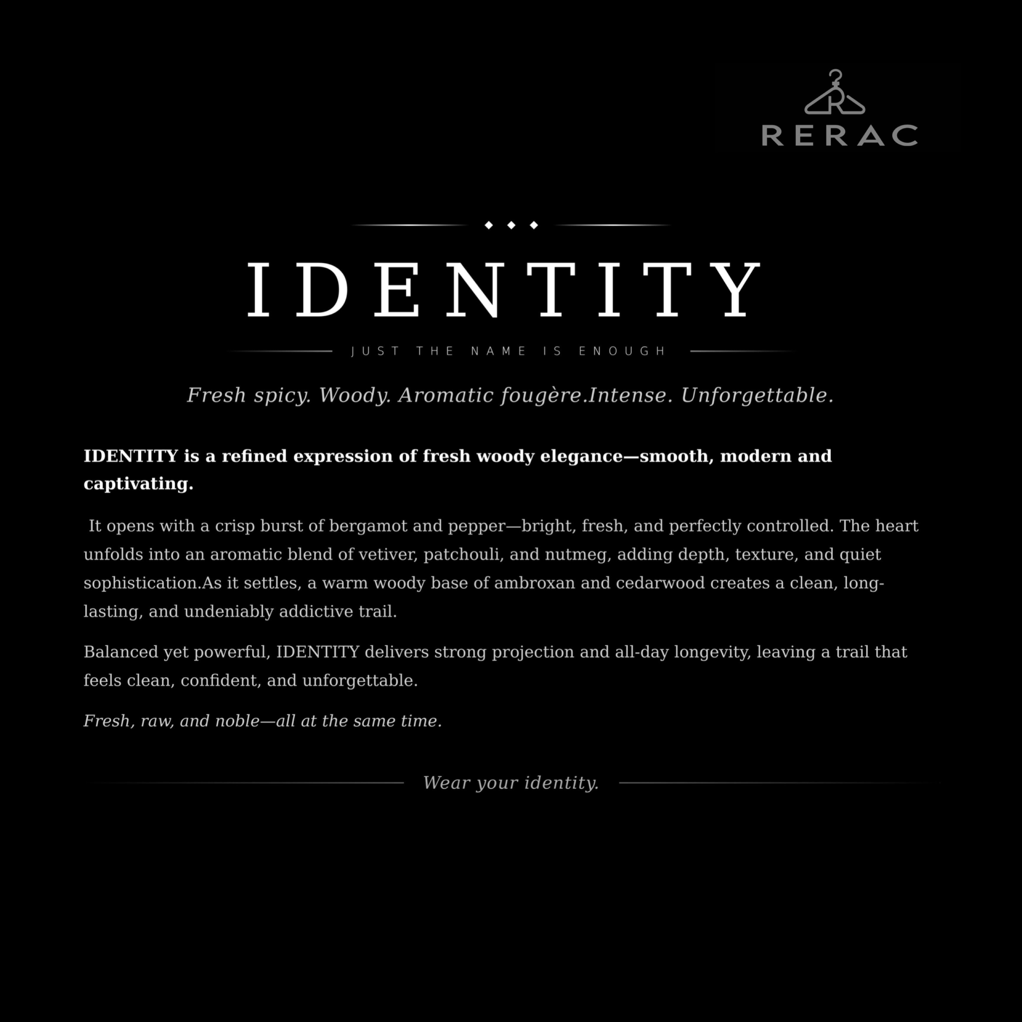 Rerac Identity - Fresh & Woody Fragrance For Men